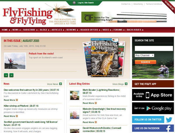 Homepage screenshot of Fly Fishing and Fly Tying Magazine