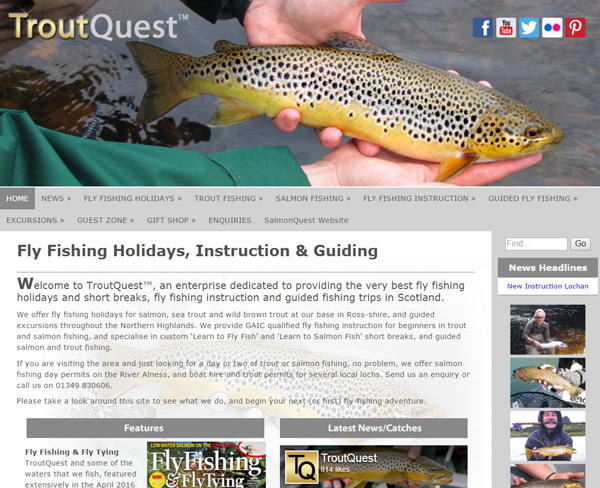 Screenshot of the Trout Quest website